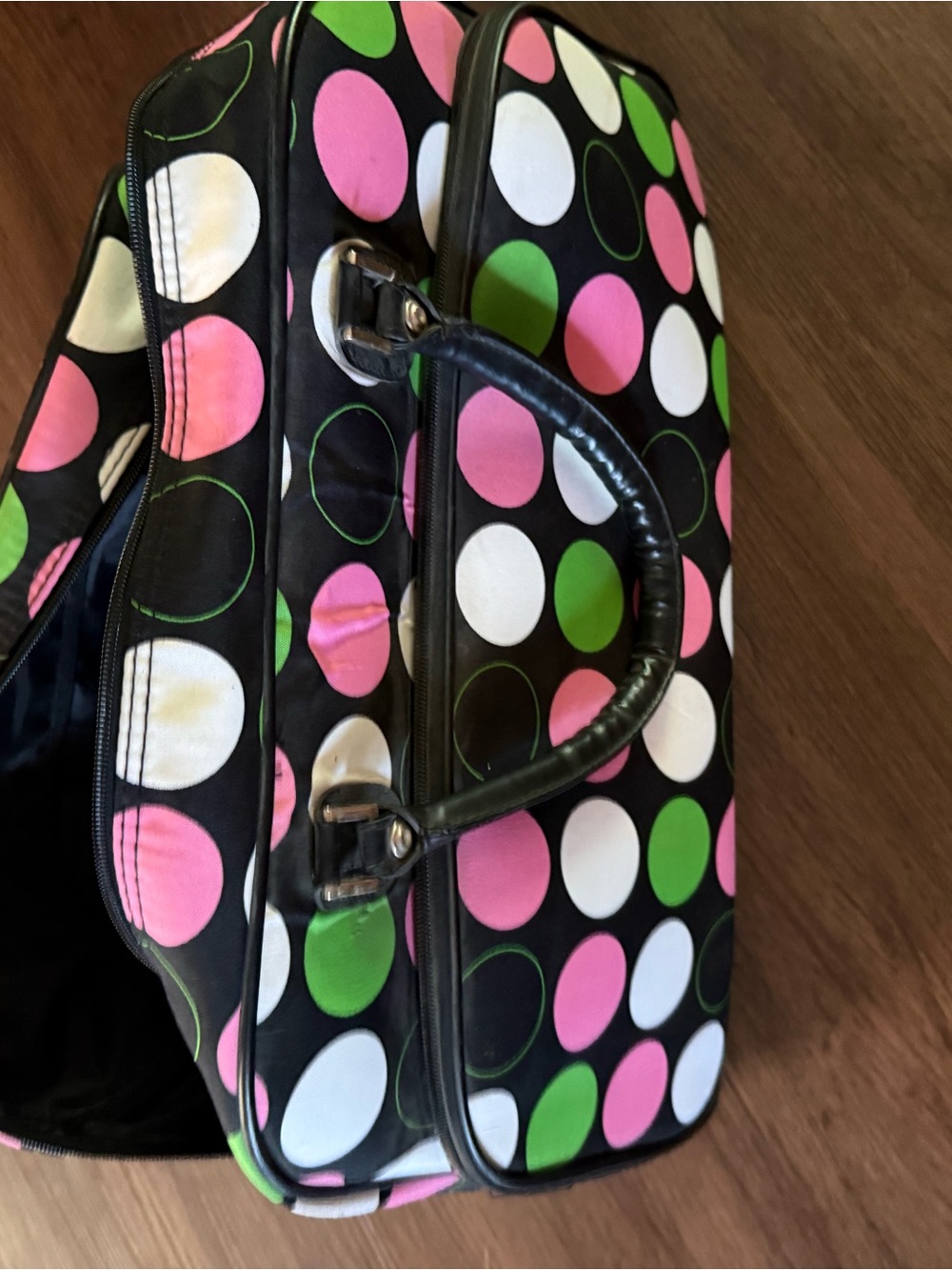 Polka Dot Travel Tote Bag in Black, Pink, Green & White